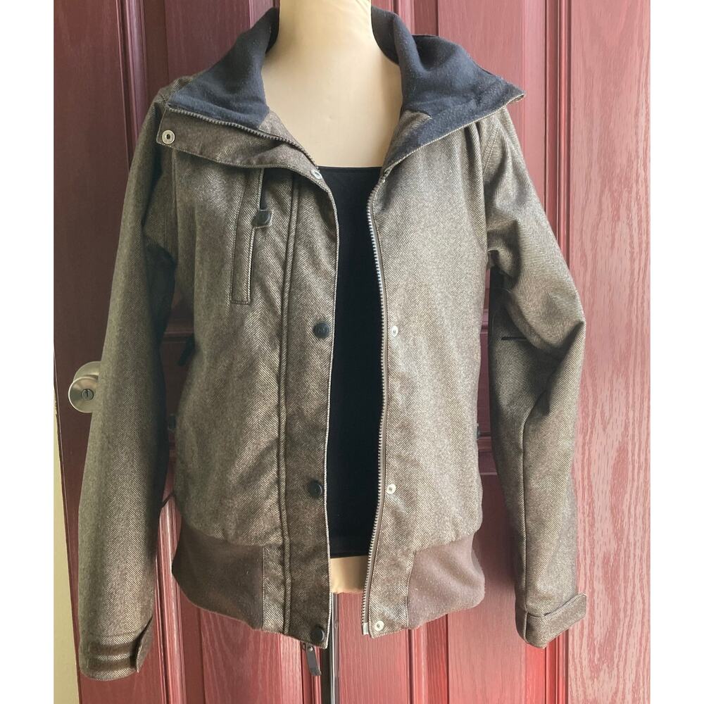 Billabong Outerwear Jacket Womens L Brown Herringbone Bomber Ski Lined No Hood